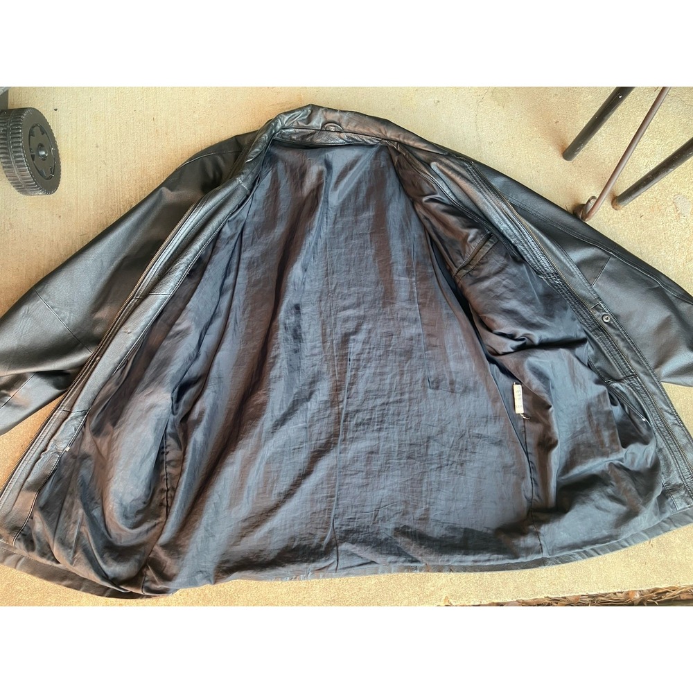 VTG Men's Black Genuine Leather Biker Jacket Motorcycle Zip-Up Slim Fit Size Xl - Picture 6 of 14